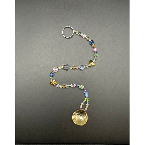 Beaded Suncatcher Butterfly Pastel Green Blue Yellow Crystal Prism Hanging Decor - Picture 8 of 10